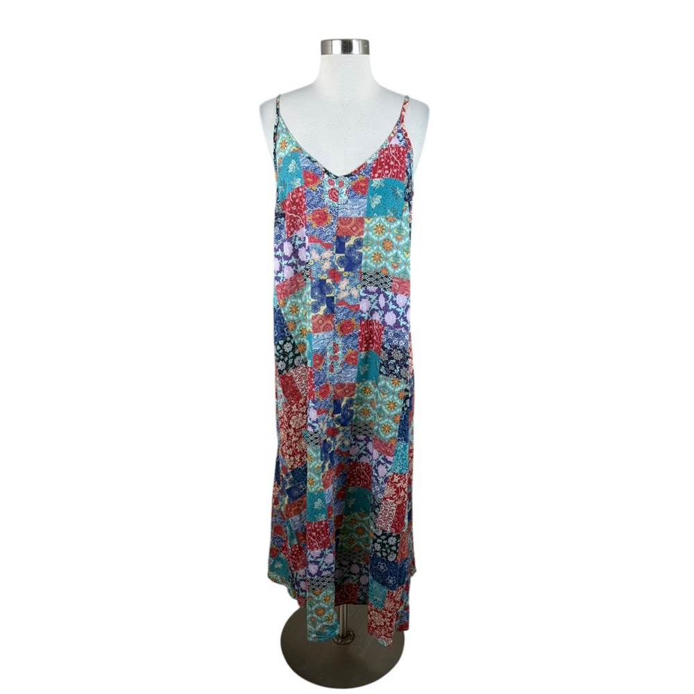 Natural Life Patchwork Floral Shift Dress Size M Tank Boho Feminine Slip